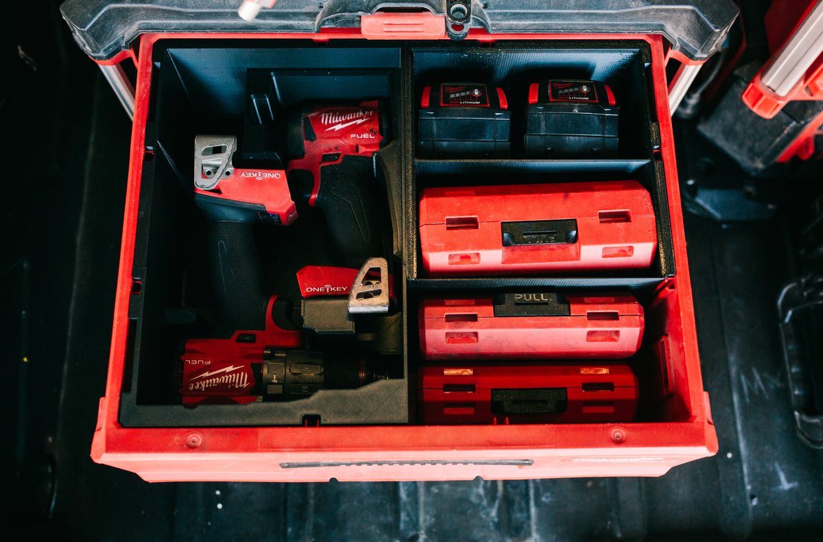 Milwaukee™ 18V FUEL™ 1/2inch Mid-Torque Impact Wrench & 18V FUEL™ 13mm Hammer Drill PACKOUT™ 2-Drawer Organiser Insert